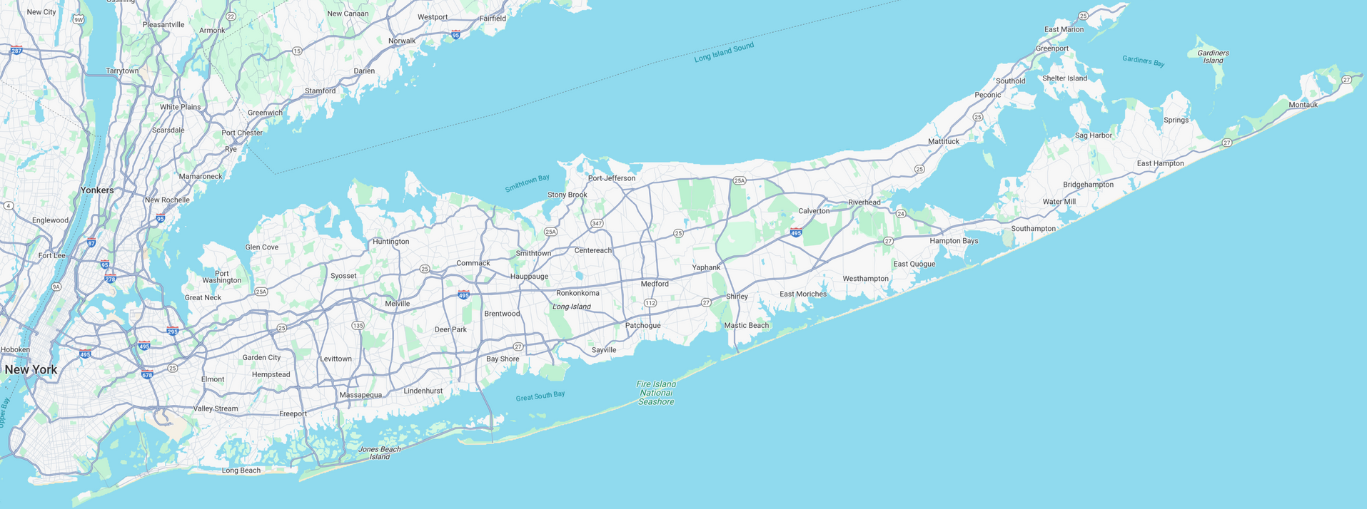 A map of long island is shown on a blue background