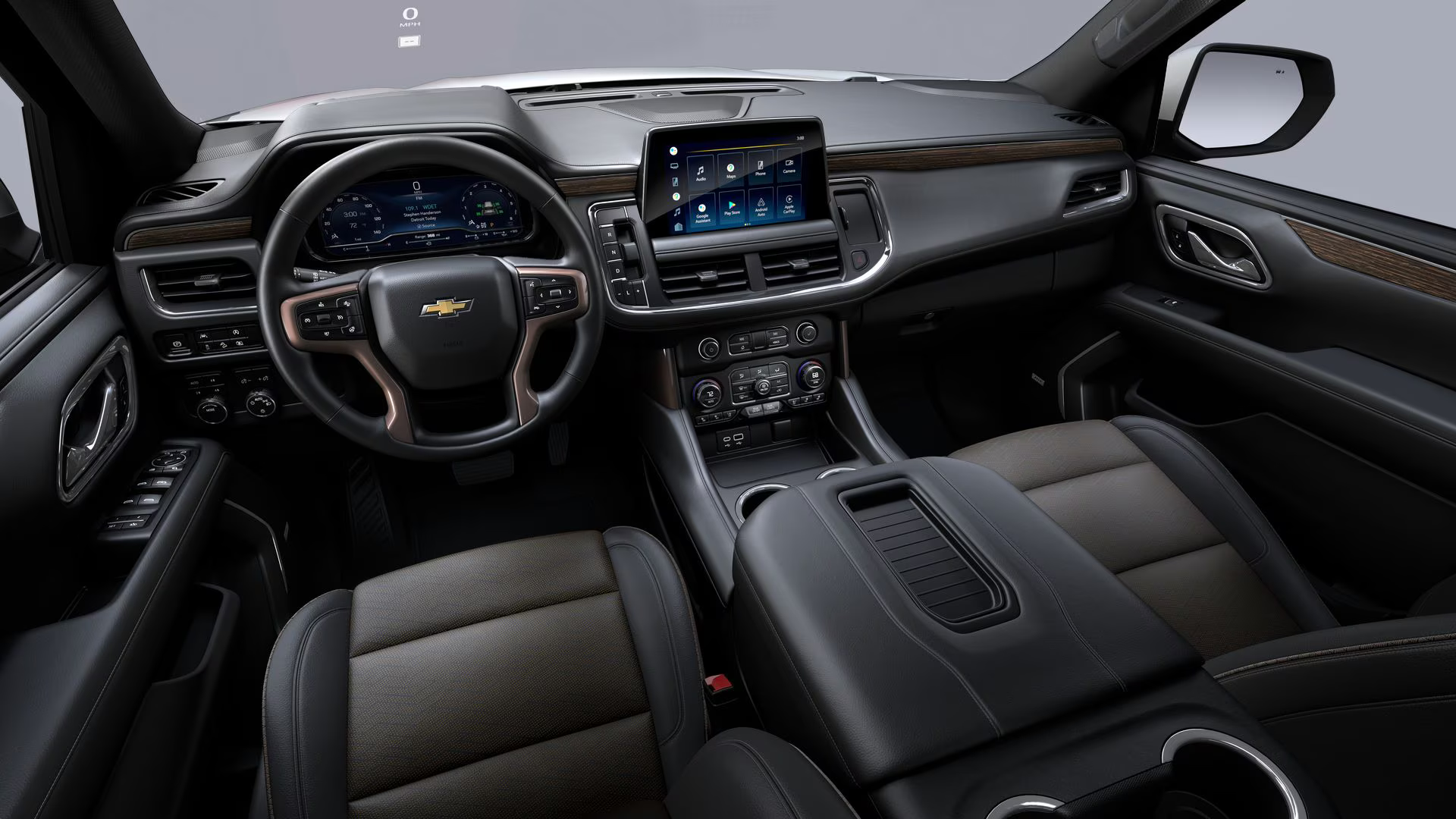 The interior of a chevrolet suburban suv is shown.