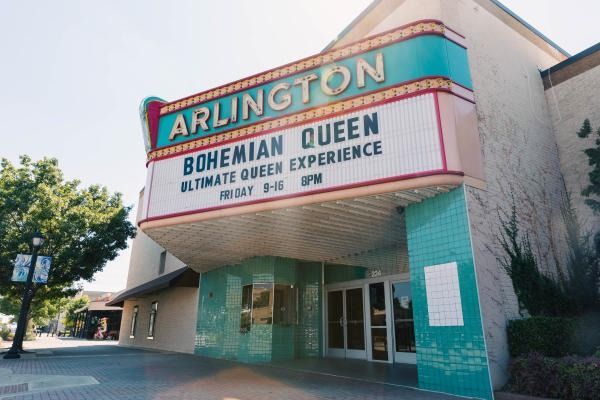 Arlington Theatre exterior with marquee advertising