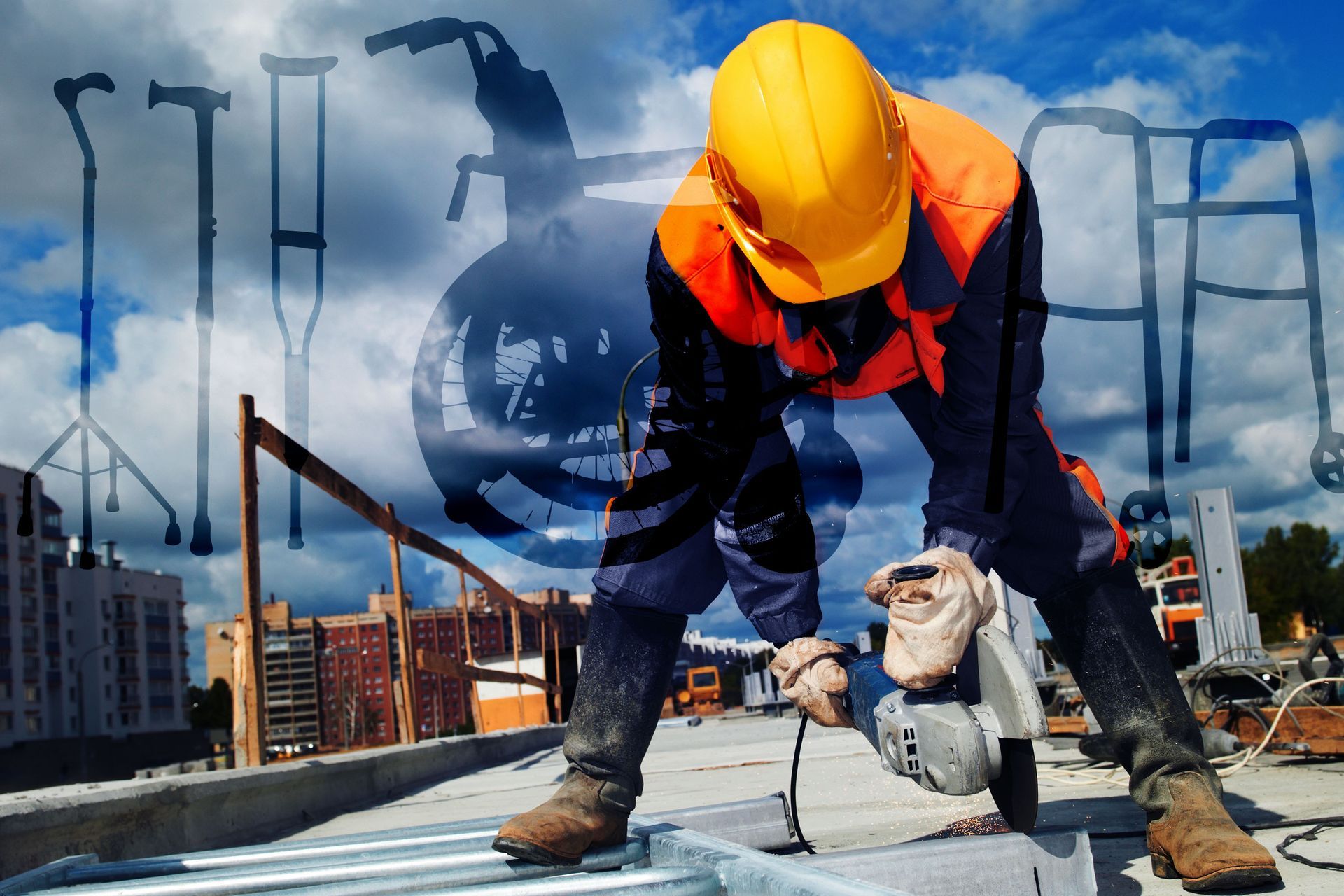 A construction worker wearing a hard hat is using a drill