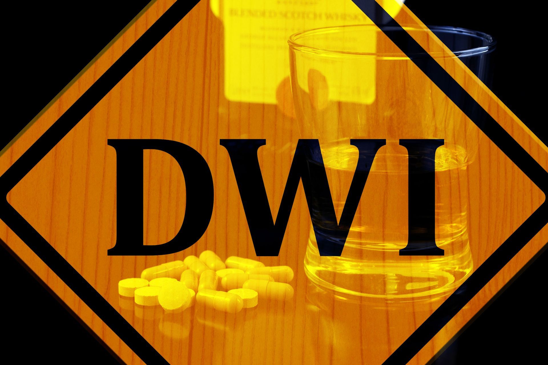 A yellow sign with the word dwi on it