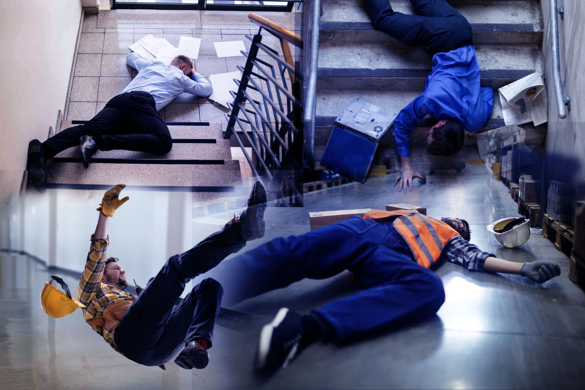 A man is falling down a set of stairs.