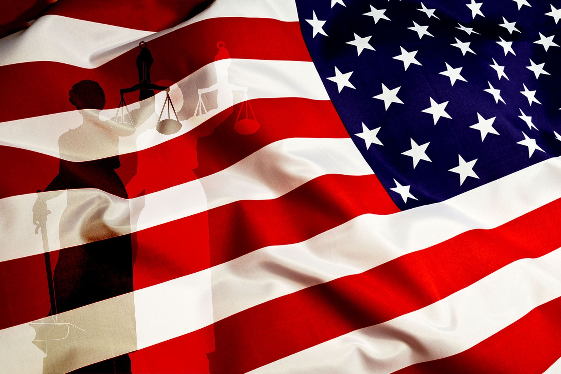 An american flag with a silhouette of a man and woman on it