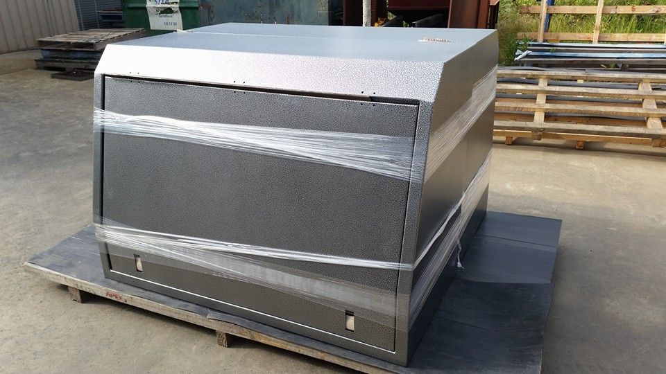 Silver and Grey Metal Storage Unit on a Pallet — SPW Engineering & Powdercoating In Ballarat, VIC