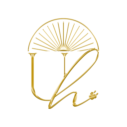 A black and gold logo icon for Unplugged Head Spa