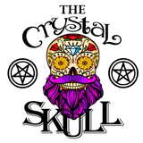 Logo for The Crystal Skull in Chorley, a sugar skull with a purple beard and mustache.