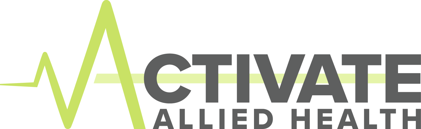A logo for activate allied health with a heartbeat on it.