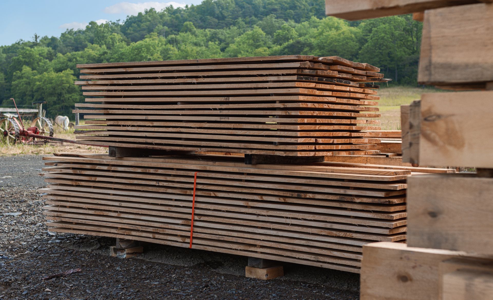 A pile of wood is stacked on top of each other