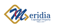 Logo for "Meridia Capodagli Property," a real estate company, featuring stylized letters and a gold-brown diamond.