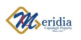 Logo for "Meridia Capodagli Property," a real estate company, featuring stylized letters and a gold-brown diamond.