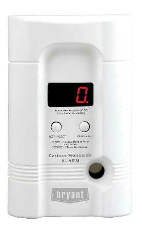 A white bryant carbon monoxide alarm on a white background
