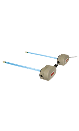 A pair of ultrasonic cleaners on a white background.