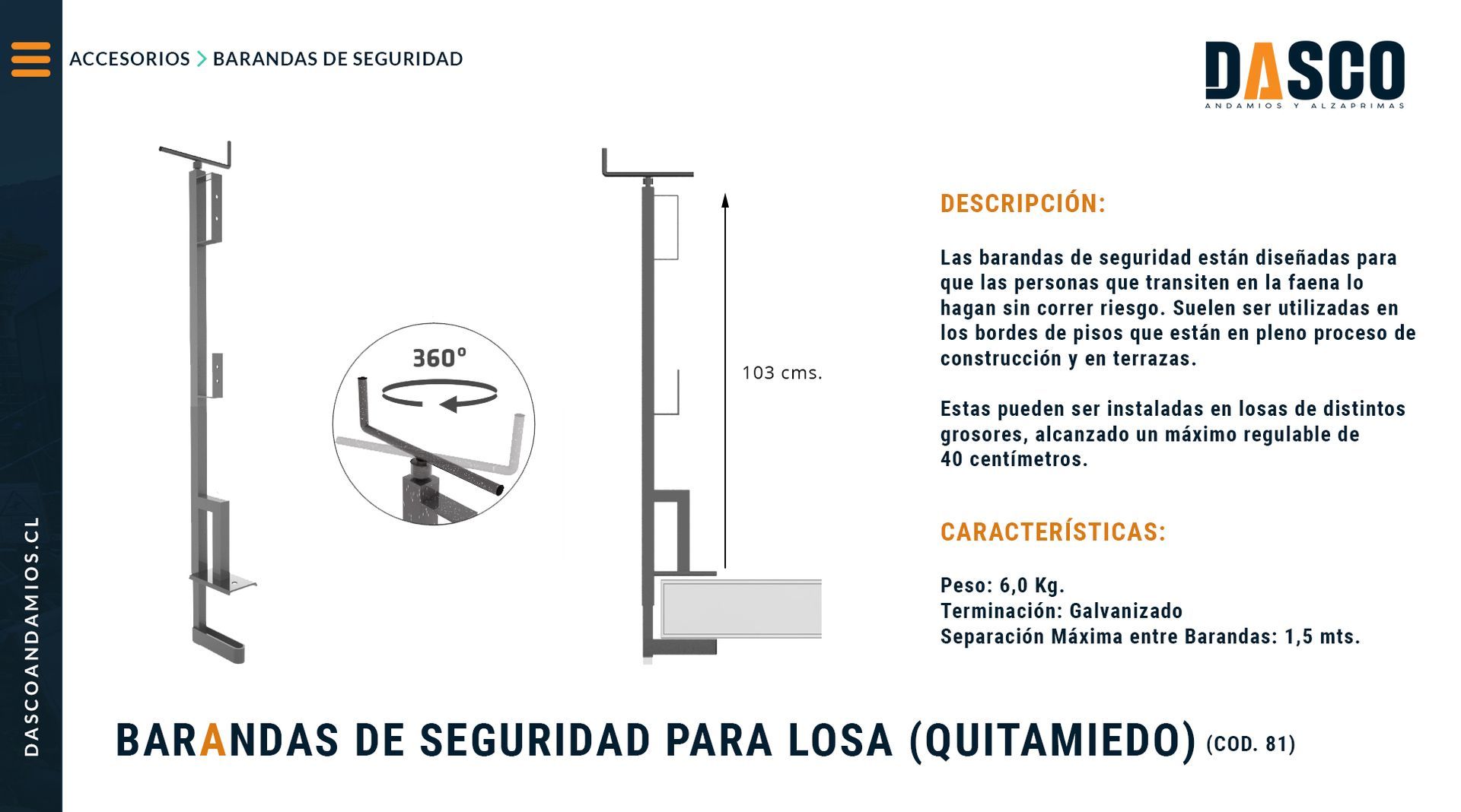 Ficha técnica Baranda de Seguridad para losa