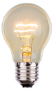 A glowing incandescent light bulb with a clear glass bulb and a silver-colored screw base against a white background.