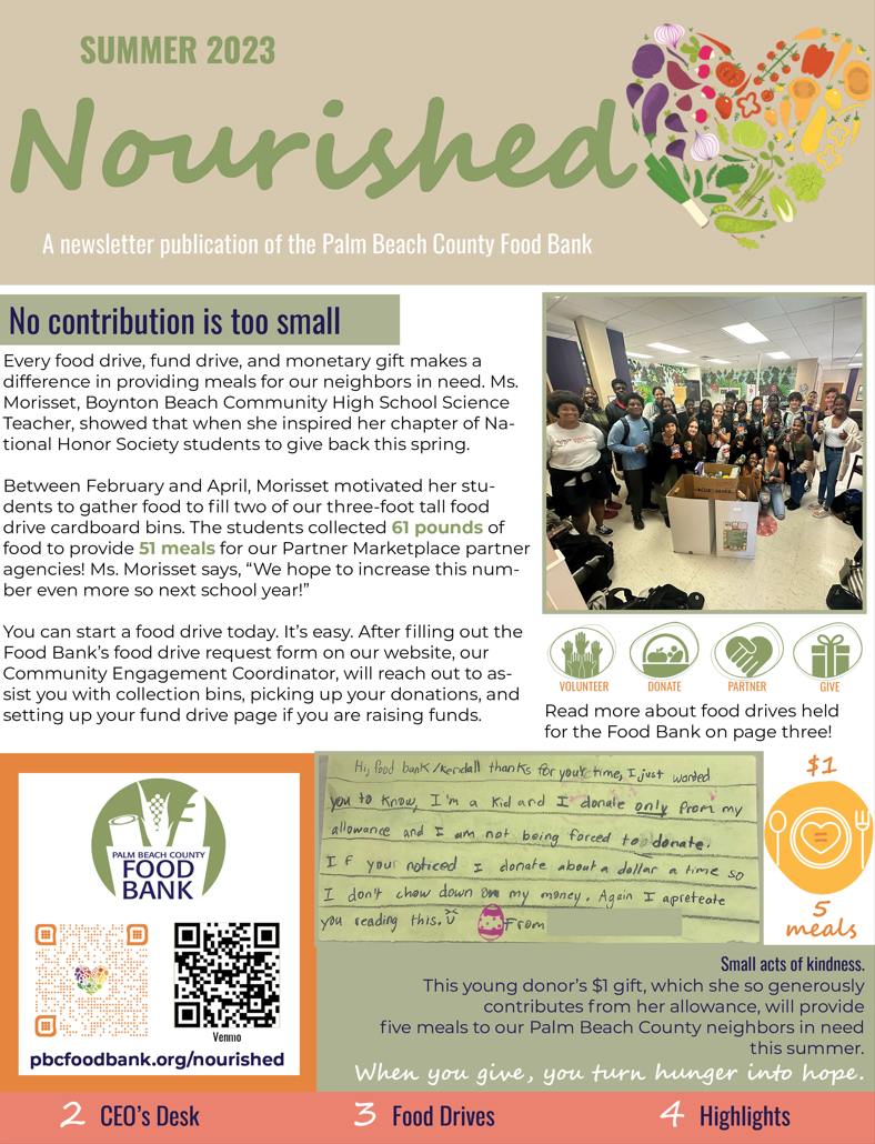 A summer 2023 newsletter publication of Palm Beach County Food Bank