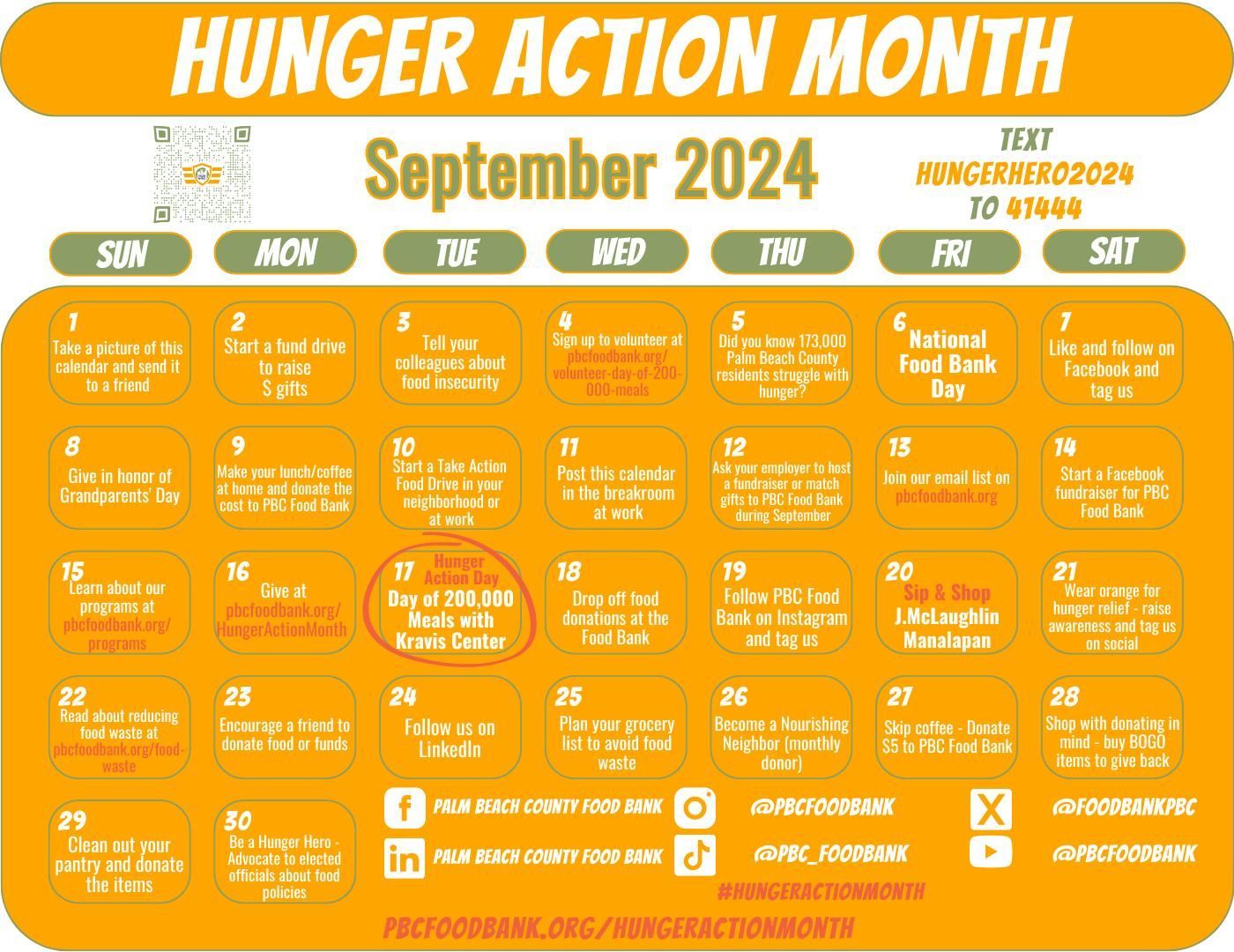 hunger action month food bank calendar 