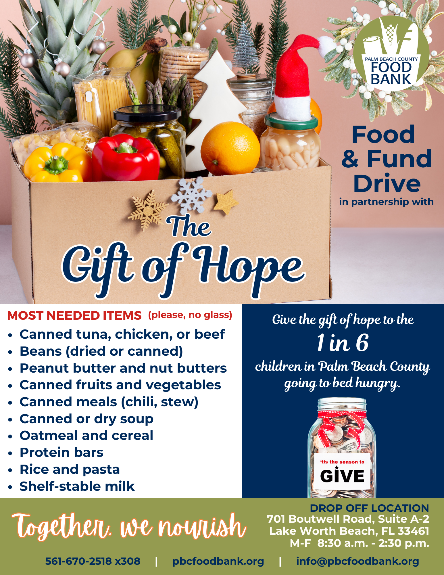 December 2025 PBC Food Bank food drive flyer