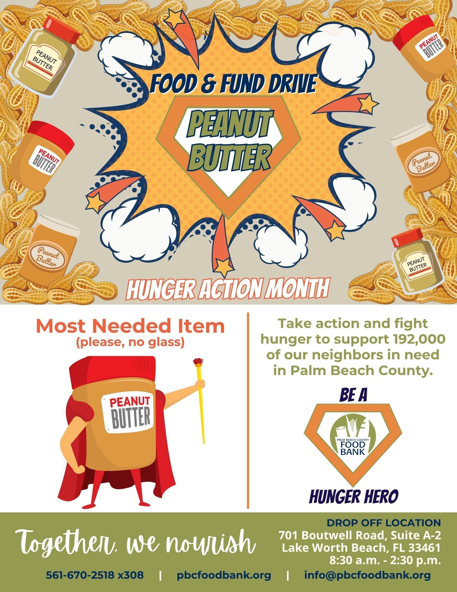 peanut butter food drive at kravs center honoring hunger action month with palm beach county food bank