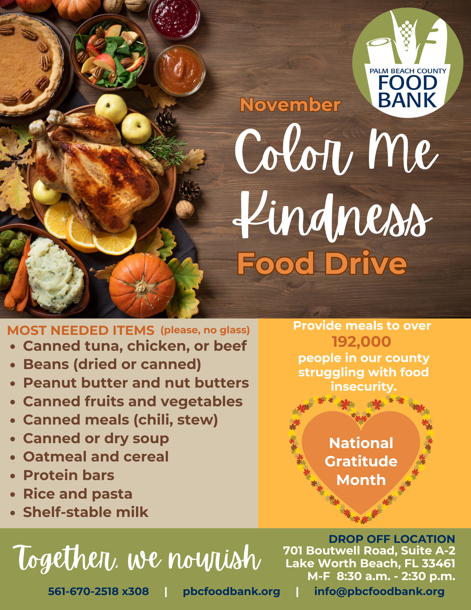 November 2025 PBC Food Bank food drive flyer