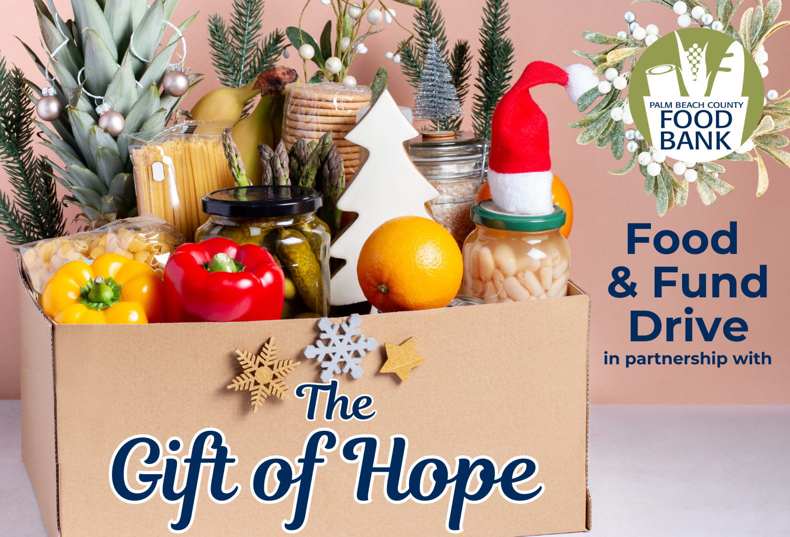banner with copy that reads The Gift of Hope food and fund drive