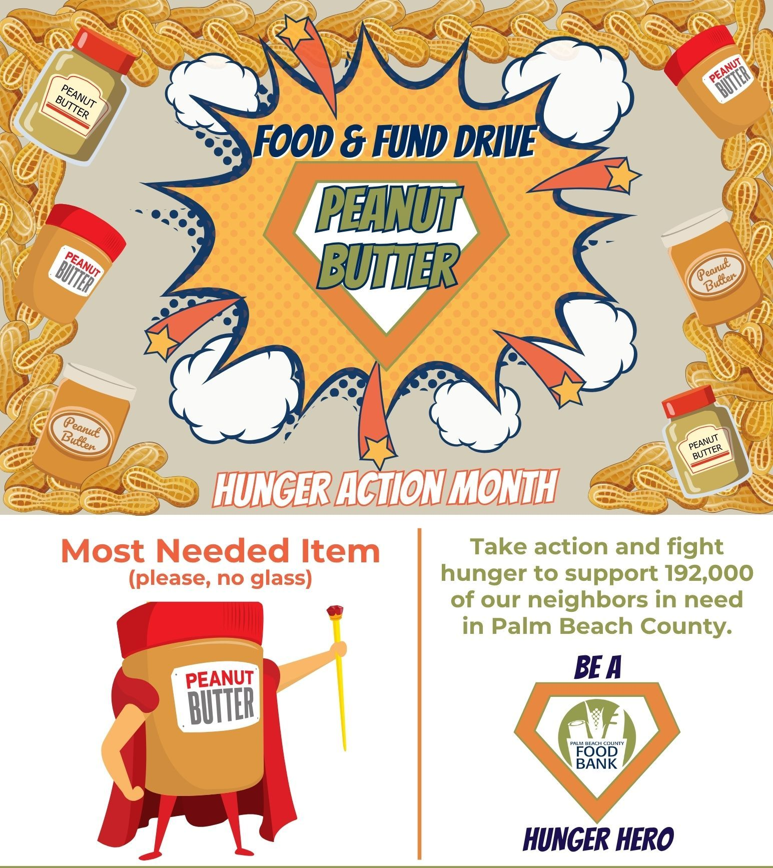peanut butter food drive at kravis center honoring hunger action month with palm beach county food bank