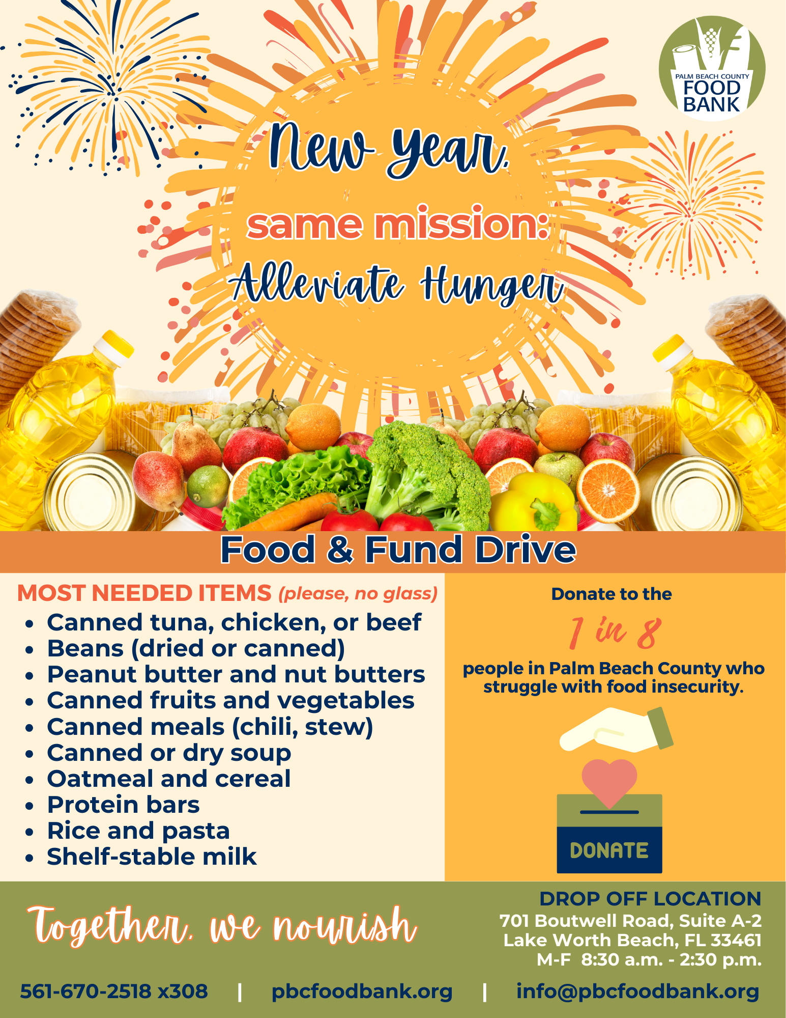 January 2026 PBC Food Bank food drive flyer