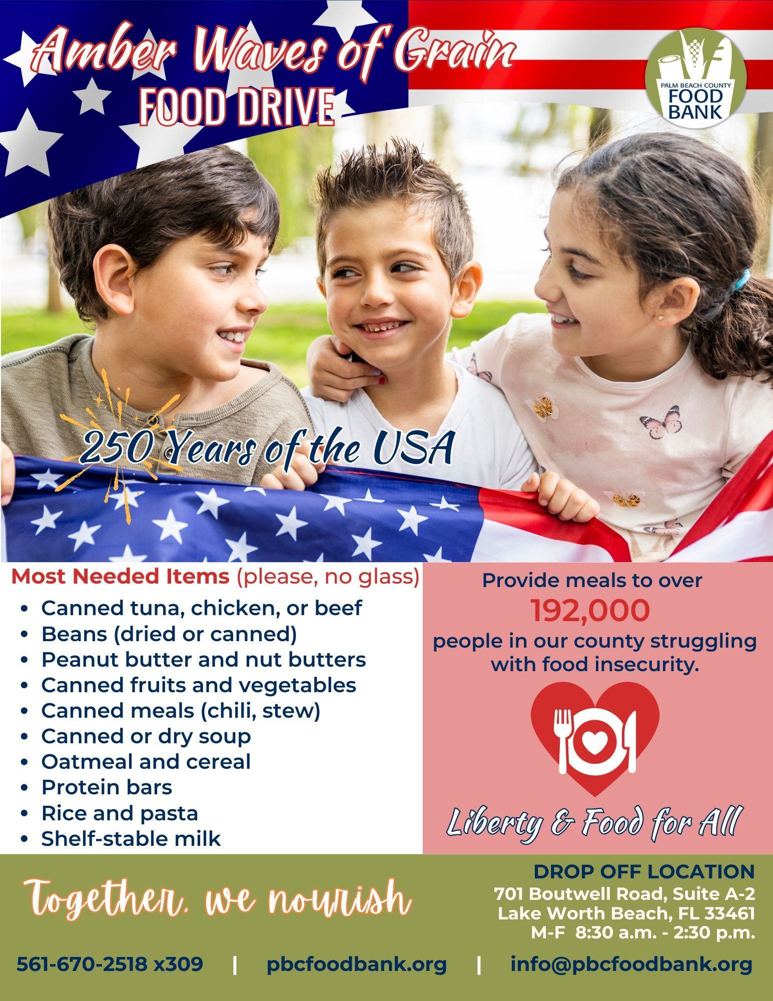 July 2026 PBC Food Bank food drive flyer