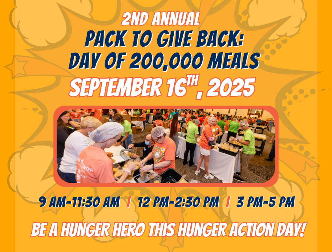 save the date for 2nd annual pack to give back: day of 200,000 meals with kravis center for the performing arts on september 16, 2025