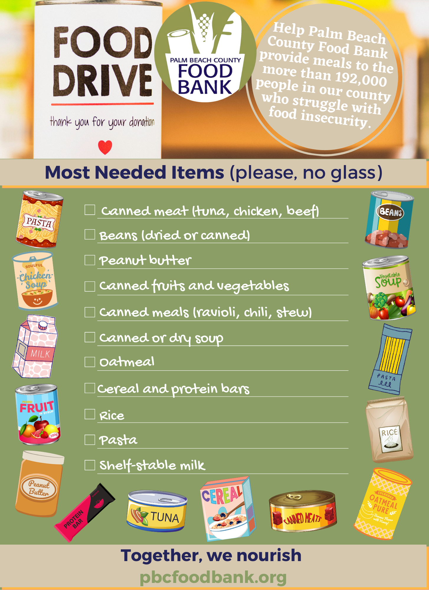 December food drive flyer and list for palm beach county food bank