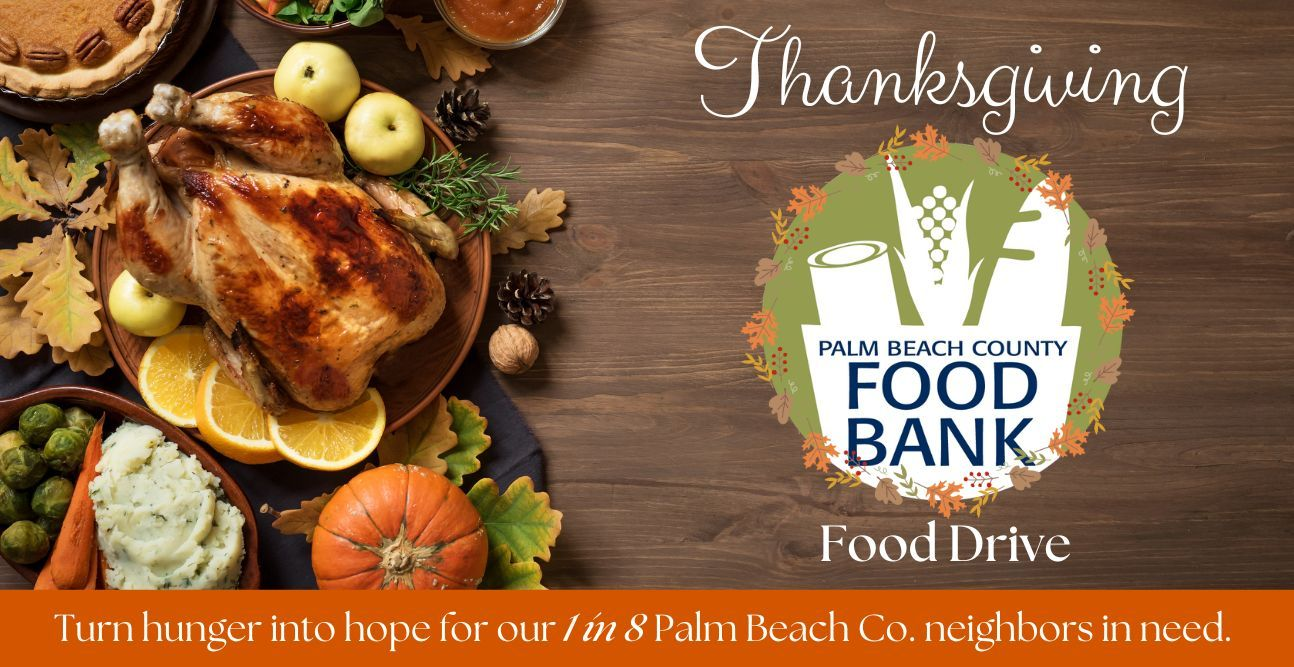 fall themed rectangle banner with copy that reads thanksgiving food drive