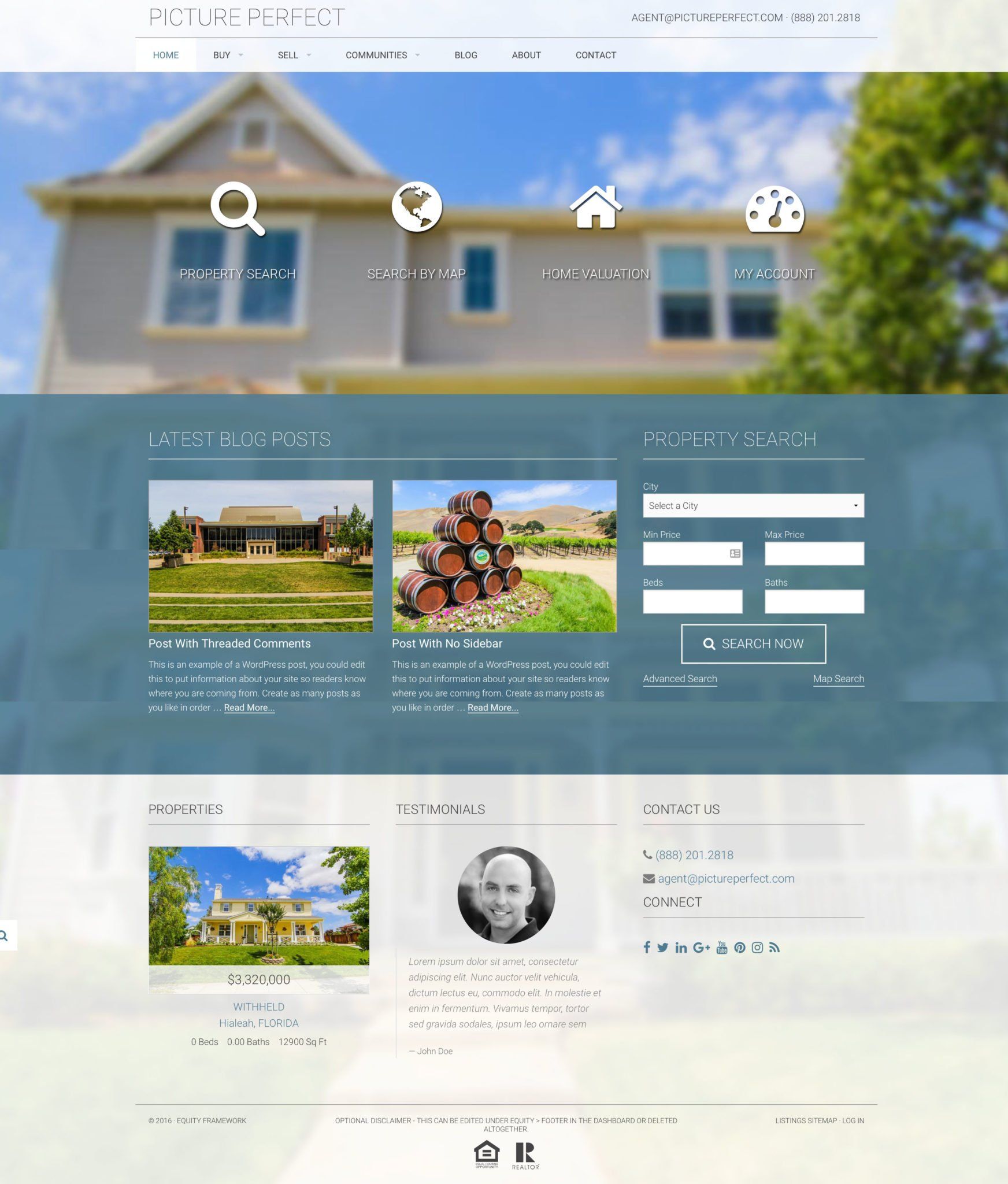 a website for a real estate company has a house in the background