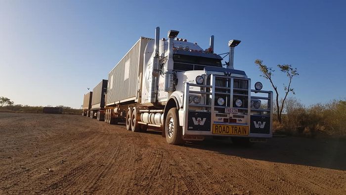 Road Train in the Outback — Central Australian Sidelifter Haulage In Braitling NT