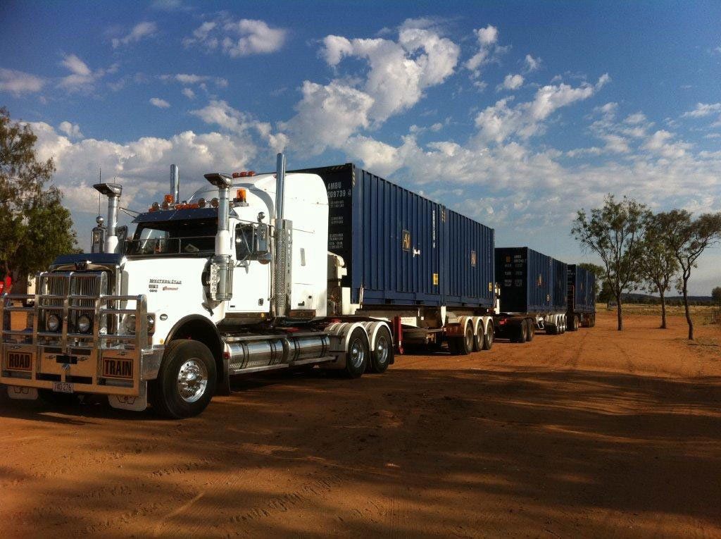 Road Train Truck With Three Containers — Central Australian Sidelifter Haulage In Braitling NT