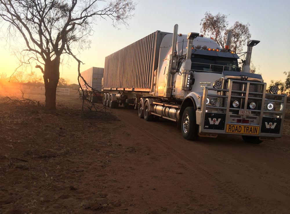 Heavy Road Train Truck With Two Containers For Delivery — Central Australian Sidelifter Haulage In Braitling NT