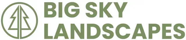 Logo of Big Sky Landscapes; tree graphic within a circle. White text: Big Sky Landscapes.