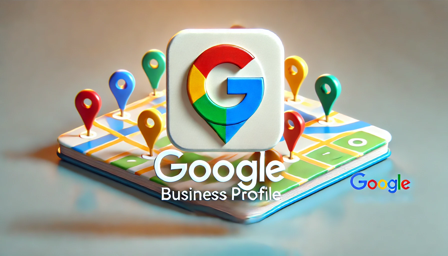 Google logo with google business profile text. Local maps with pins for service area locations