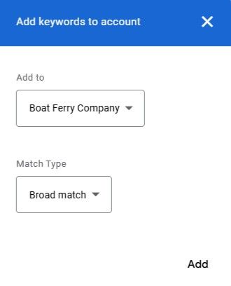 add keywords to account