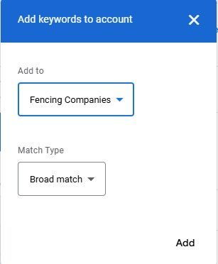 add keywords to account