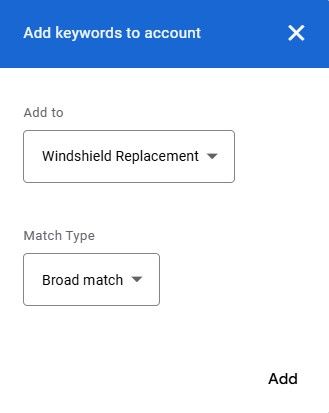 add keywords to account