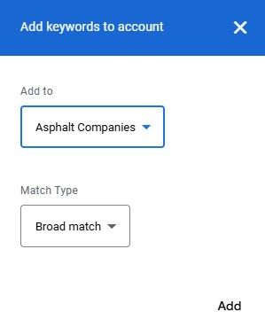 add keywords to account