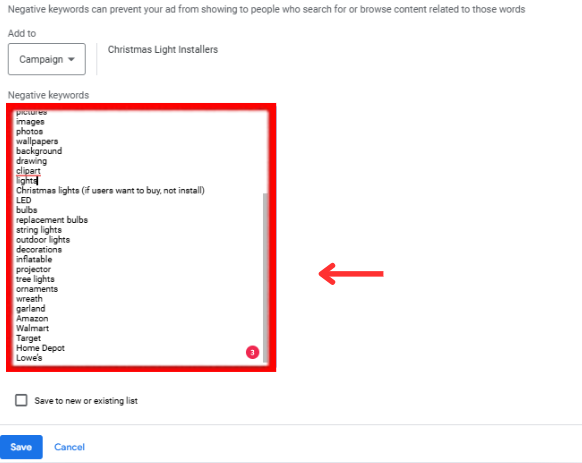 add negative keywords