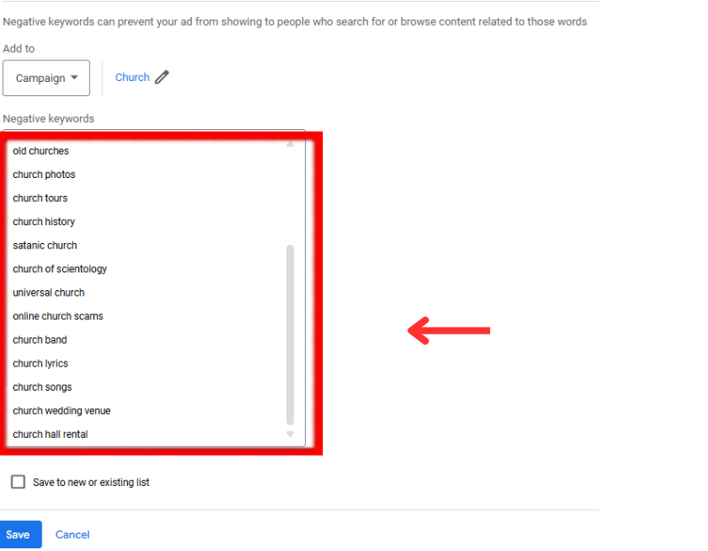 add negative keywords