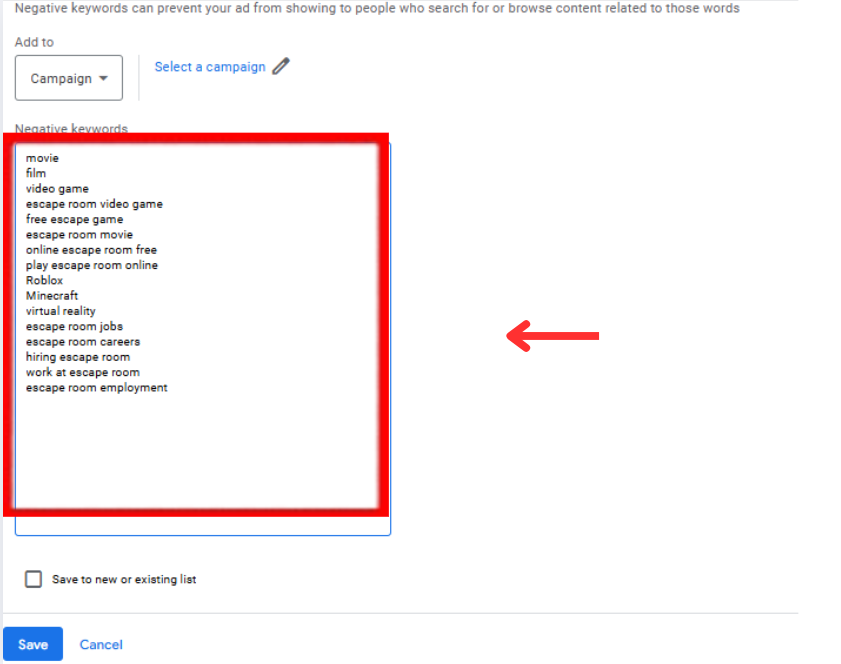 add negative keywords