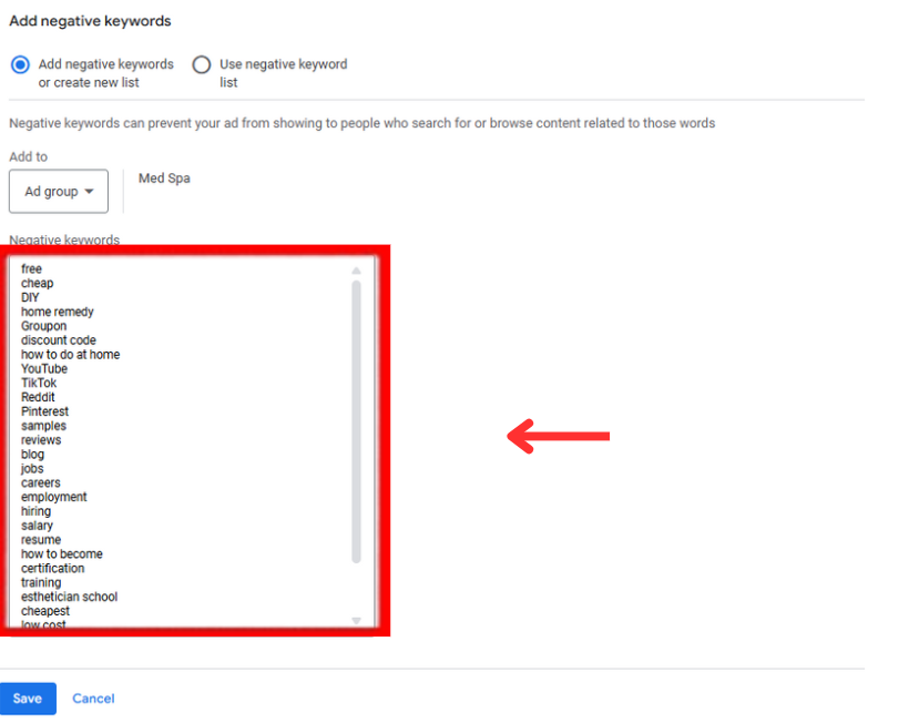 add negative keywords