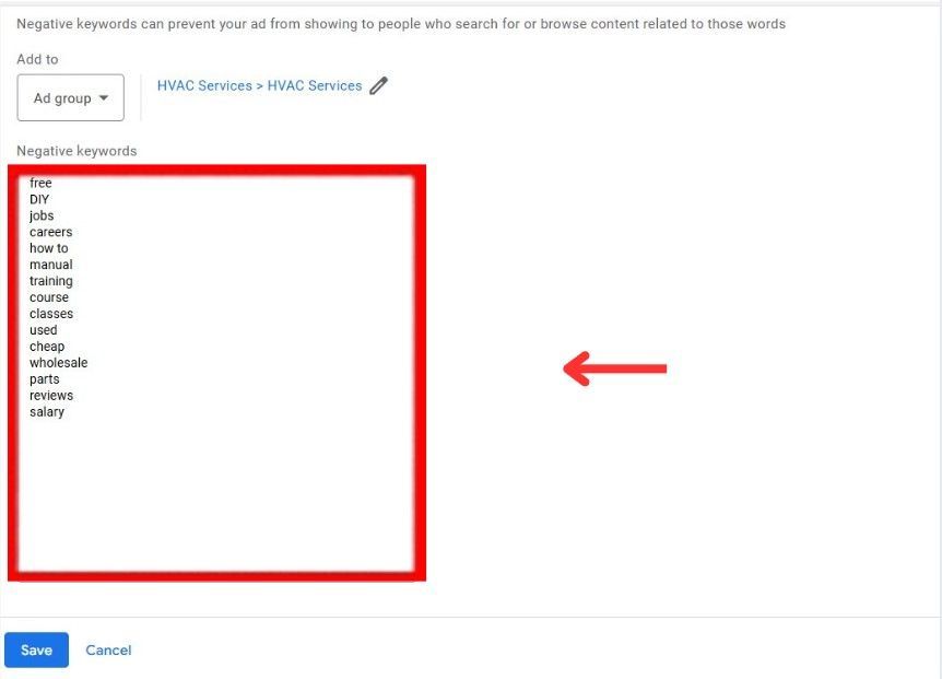 add negative keywords
