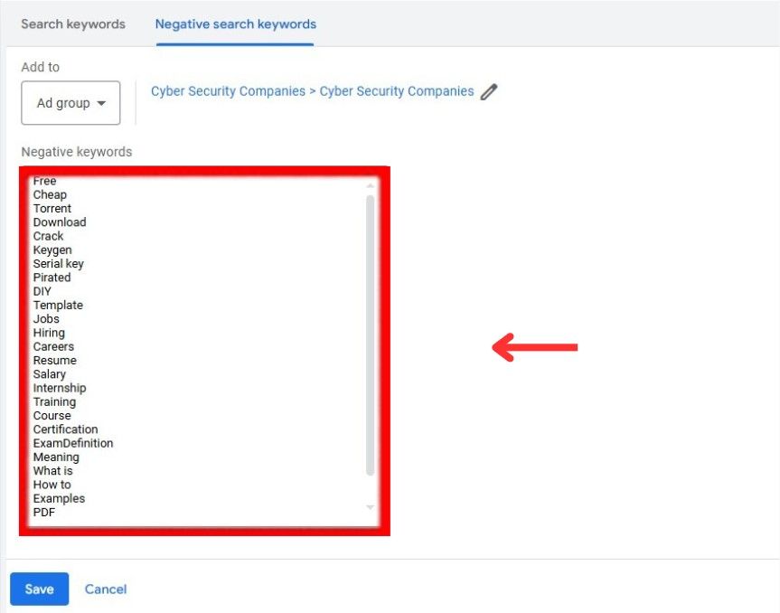 add negative keywords