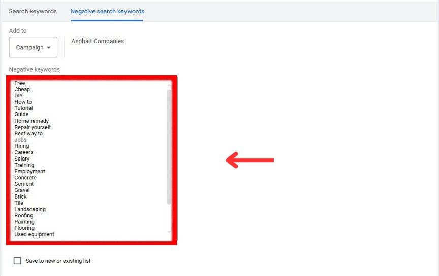add negative keywords