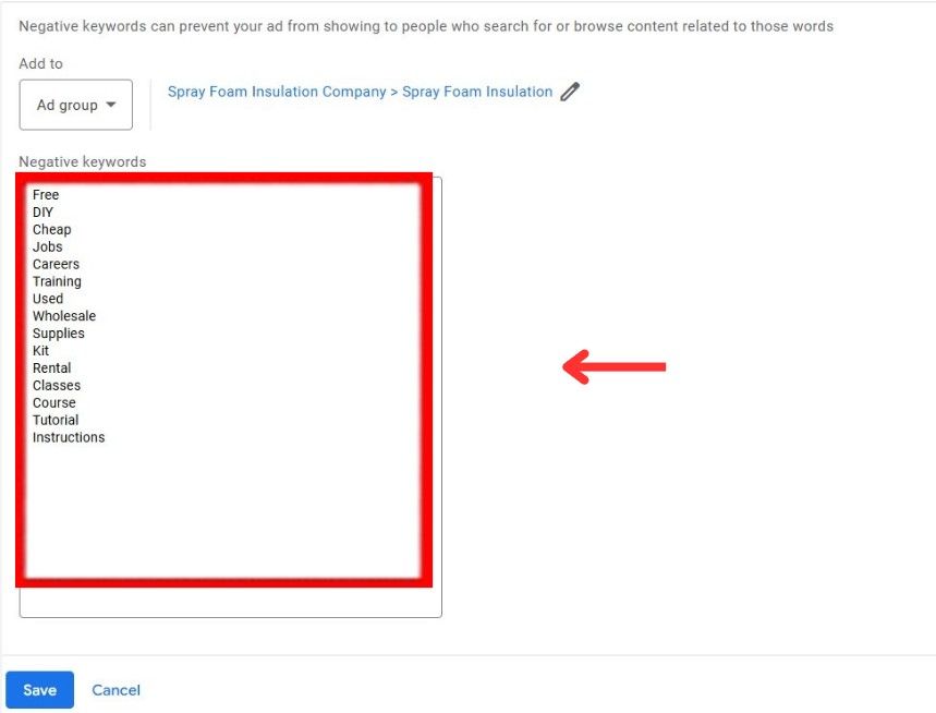 add negative keywords
