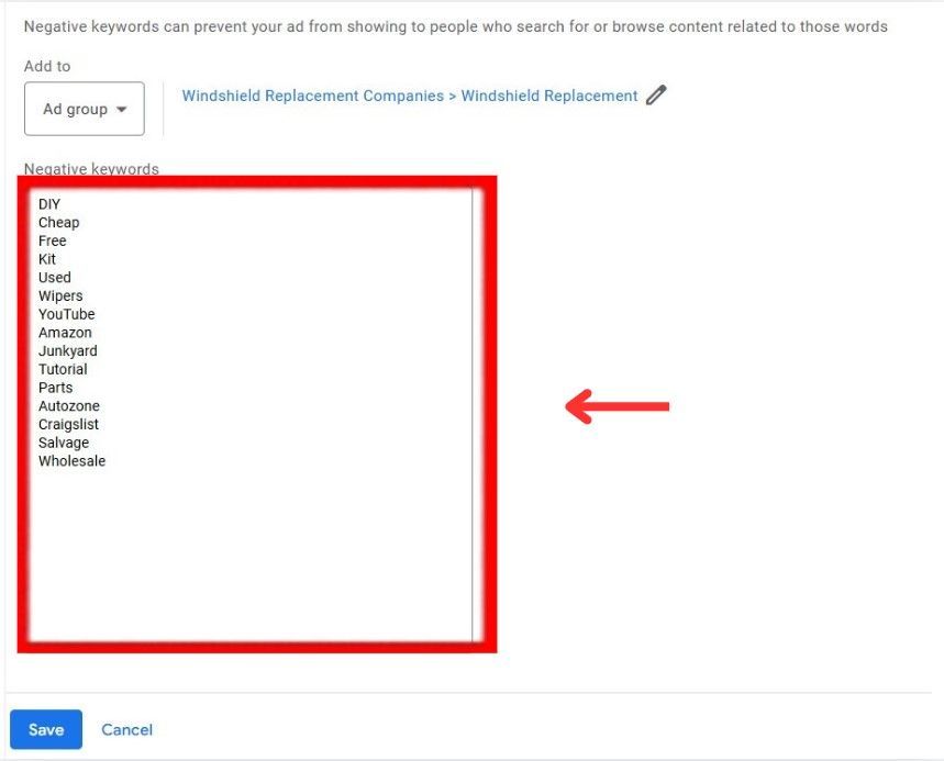 add negative keywords