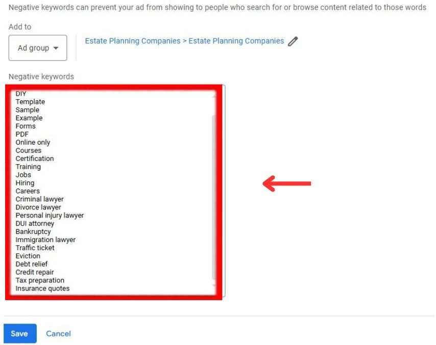 add negative keywords